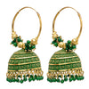 Traditional Indian Gold Plated With Green Colour CZ, Crystal Studded Jhumka Chand Bali Earring For Women -Green (SJE_80_G)