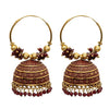 Traditional Indian Gold Plated With Maroon Colour CZ, Crystal Studded Jhumka Chand Bali Earring For Women -Maroon (SJE_80_M)