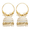 Traditional Indian Gold Plated With White Colour CZ, Crystal Studded Jhumka Chand Bali Earring For Women -White (SJE_80_W)