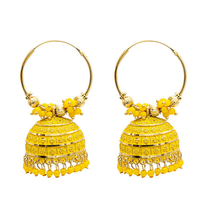 Traditional Indian Gold Plated With Yellow Colour CZ, Crystal Studded Jhumka Chand Bali Earring For Women -Yellow  (SJE_80_Y)
