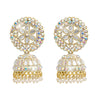 Traditional Indian Gold Plated White Colour Polki CZ, Crystal Studded Jhumka Earring For Women -White (SJE_81_W)