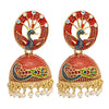 Traditional Indian Gold Plated Red Colour CZ, Crystal Studded Jhumka Earring For Women -Red (SJE_83_R)