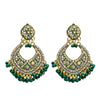Traditional Indian Gold Green Colour CZ, Crystal Studded Chand Bali Earring For Women - Green(SJE_84_G)