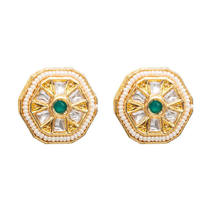 Traditional Indian Gold Plated Kundan,Polki,CZ,Pearls And Crystal Studded Bridal Stud Earring For women-Green(SJE_85_G)