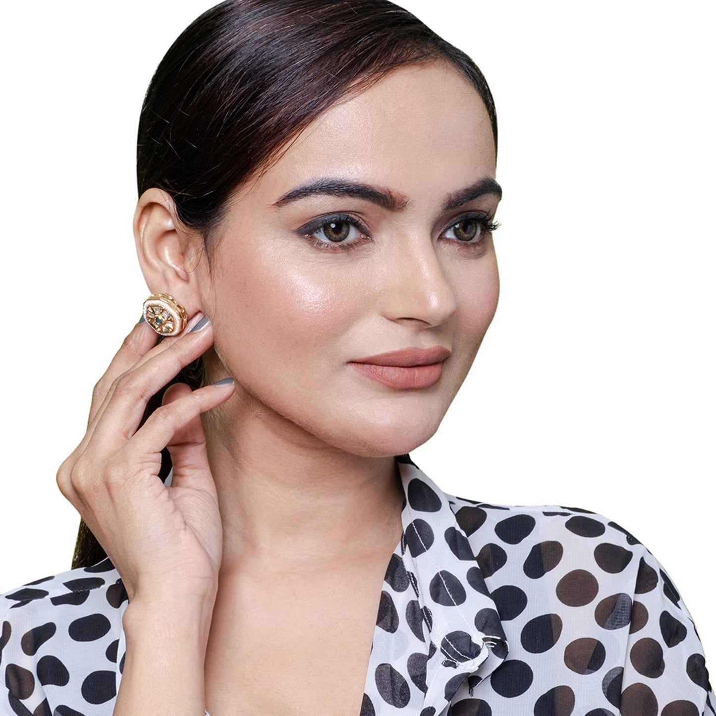 Traditional Indian Gold Plated Kundan,Polki,CZ,Pearls And Crystal Studded Bridal Stud Earring For women-Green(SJE_85_G)