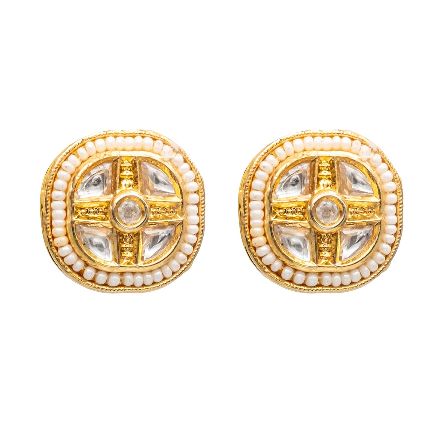 Traditional Indian Gold Plated Kundan,Polki,CZ,Pearls And Crystal Studded Bridal Stud Earring For women-White (SJE_86_W)