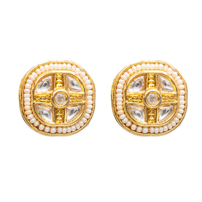 Traditional Indian Gold Plated Kundan,Polki,CZ,Pearls And Crystal Studded Bridal Stud Earring For women-White (SJE_86_W)