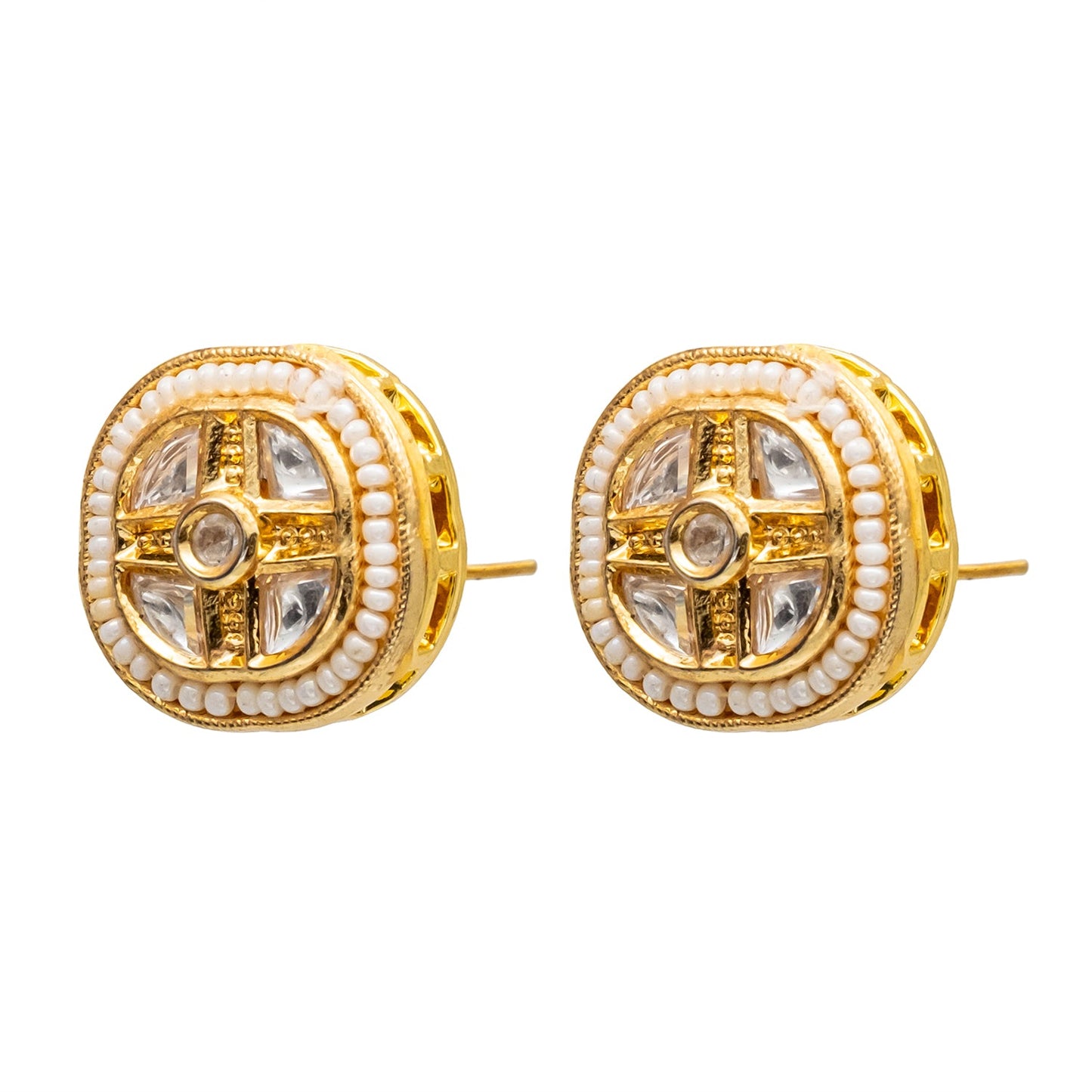 Traditional Indian Gold Plated Kundan,Polki,CZ,Pearls And Crystal Studded Bridal Stud Earring For women-White (SJE_86_W)