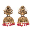 Traditional Indian Matte Gold Oxidised CZ Crystal Studded Temple Jhumka Earring For Women - Gold Maroon (SJE_97_G_M)