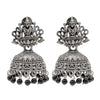 Traditional Indian Matte Silver Oxidised CZ Crystal Studded Temple Jhumka Earring For Women - Silver Black (SJE_97_S_BK)
