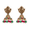 Traditional Indian Matte Gold Oxidised CZ Crystal Studded Temple Jhumka Earring For Women - Gold Ruby Green (SJE_99_G_R_G)