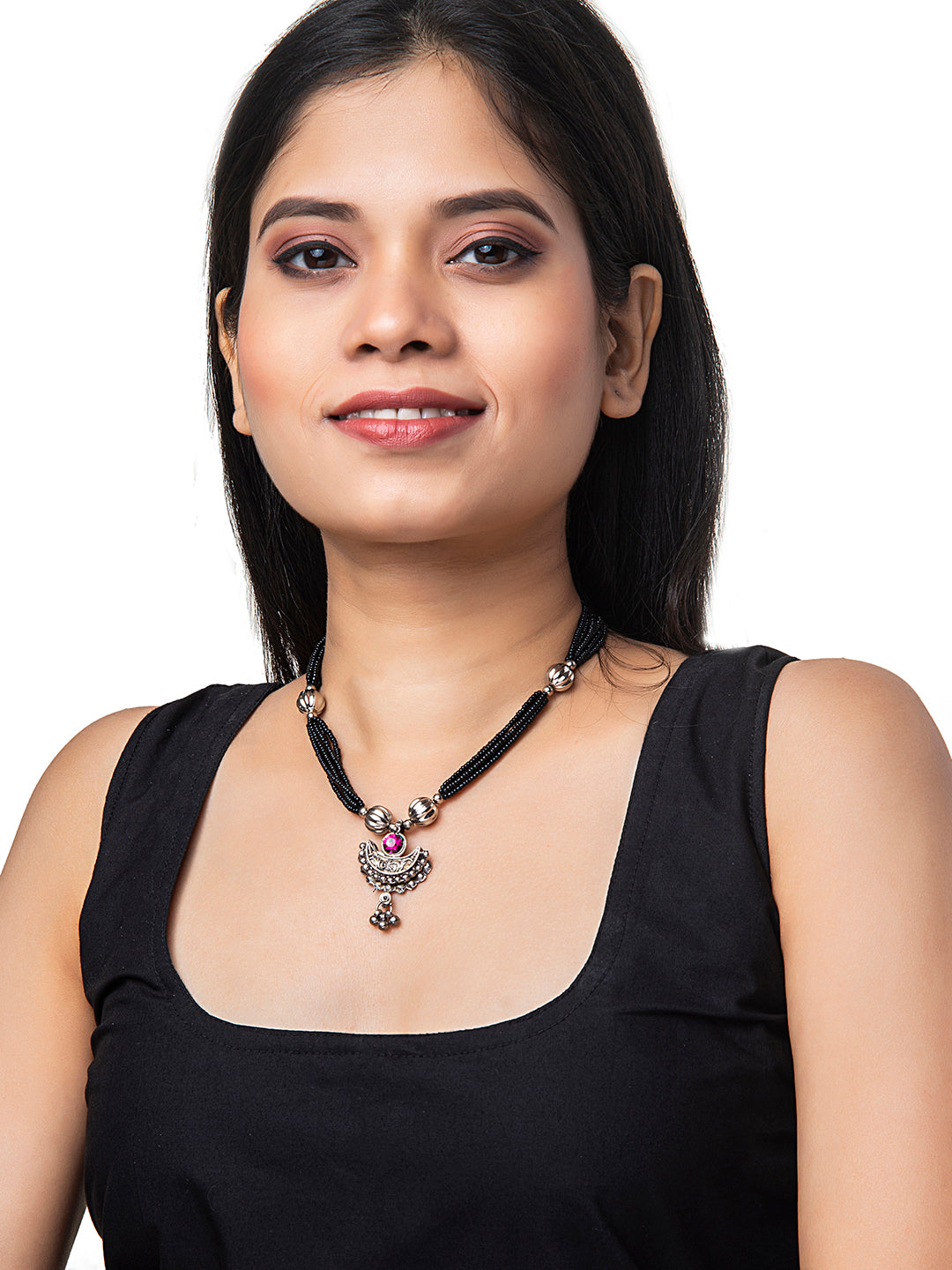 Shining Jewel Silver Oxidised Traditional Mangalsutra Thushi Necklace For Women & Girls (SJN_01)