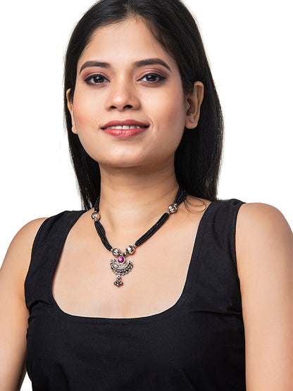 Shining Jewel Silver Oxidised Traditional Mangalsutra Thushi Necklace For Women & Girls (SJN_01)