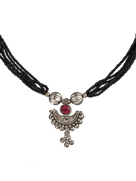 Shining Jewel Silver Oxidised Traditional Mangalsutra Thushi Necklace For Women & Girls (SJN_02)