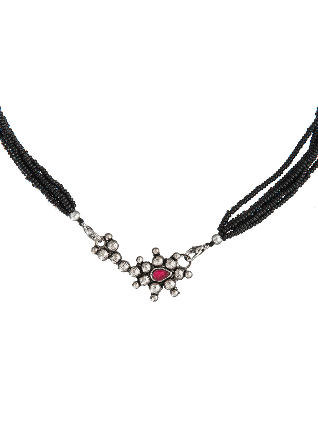 Shining Jewel Silver Oxidised Traditional Mangalsutra Thushi Necklace For Women & Girls (SJN_04)
