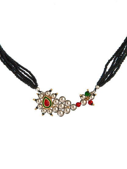 Shining Jewel Silver Oxidised Traditional Mangalsutra Thushi Necklace For Women & Girls (SJN_05)