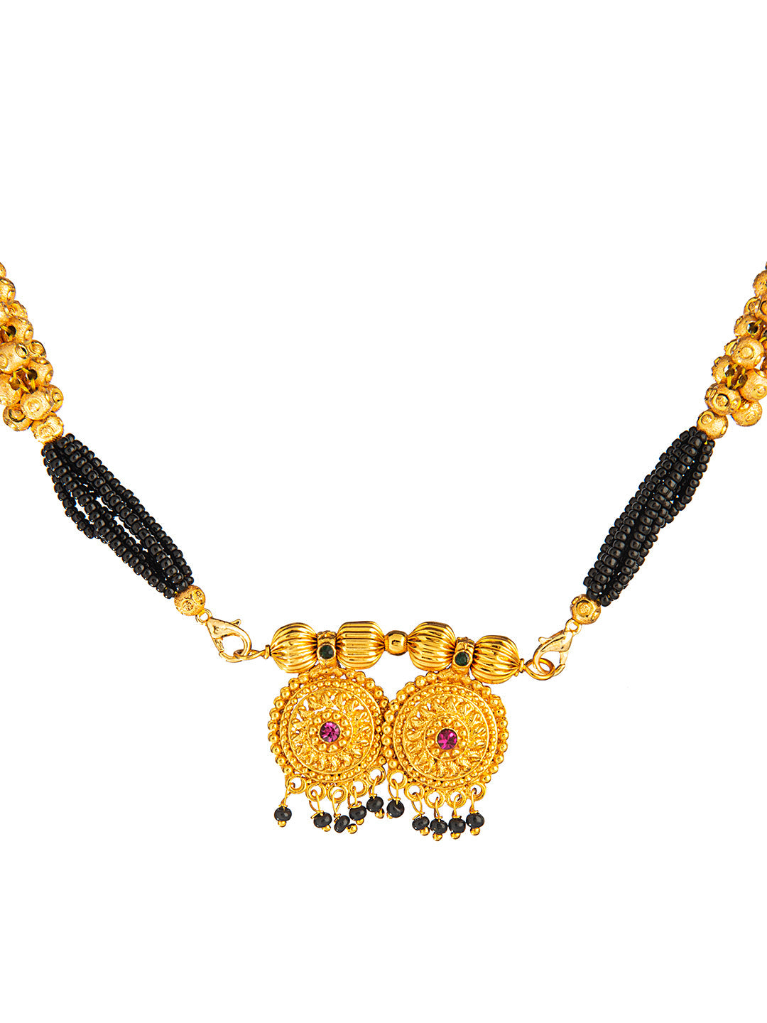 Shining Jewel Gold Plated Handcrafted Traditional Double Vati Bridal Mangalsutra Thushi Necklace For Women (SJN_07)