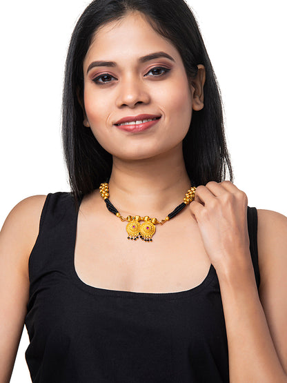 Shining Jewel Gold Plated Handcrafted Traditional Double Vati Bridal Mangalsutra Thushi Necklace For Women (SJN_07)