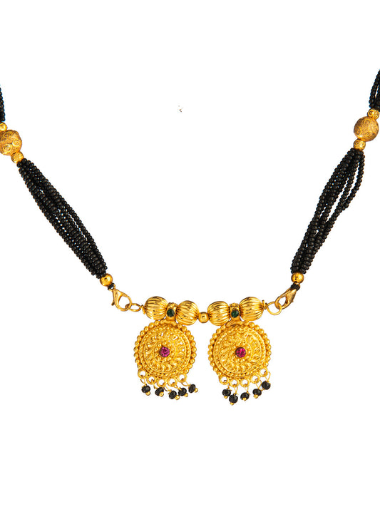 Shining Jewel Gold Plated Handcrafted Traditional Double Vati Bridal Mangalsutra Thushi Necklace For Women (SJN_09)