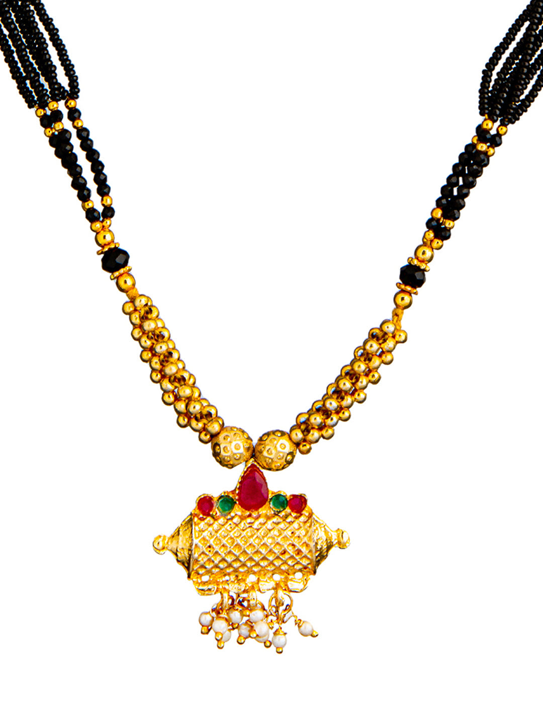 Shining Jewel Traditional Indian Handcrafted Gold Plated Designer Fancy Mangalsutra Thushi mala Necklace Pendant Set For Women (SJN_104)