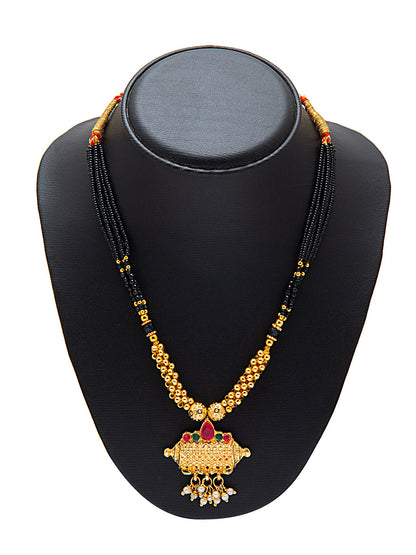 Shining Jewel Traditional Indian Handcrafted Gold Plated Designer Fancy Mangalsutra Thushi mala Necklace Pendant Set For Women (SJN_104)