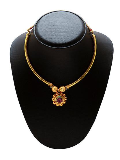 Shining Jewel Gold Plated Traditional Thushi Pipe Necklace For Women (SJN_105)