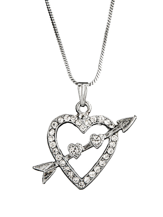 Shining Jewel Silver Plated Love Heart Broken Pendant Locket With Arrow Chain Necklace for Women (SJN_106_C)