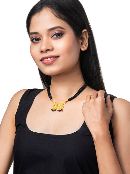 Shining Jewel Gold Plated Handcrafted Traditional Double Vati Bridal Mangalsutra Thushi Necklace For Women (SJN_10)