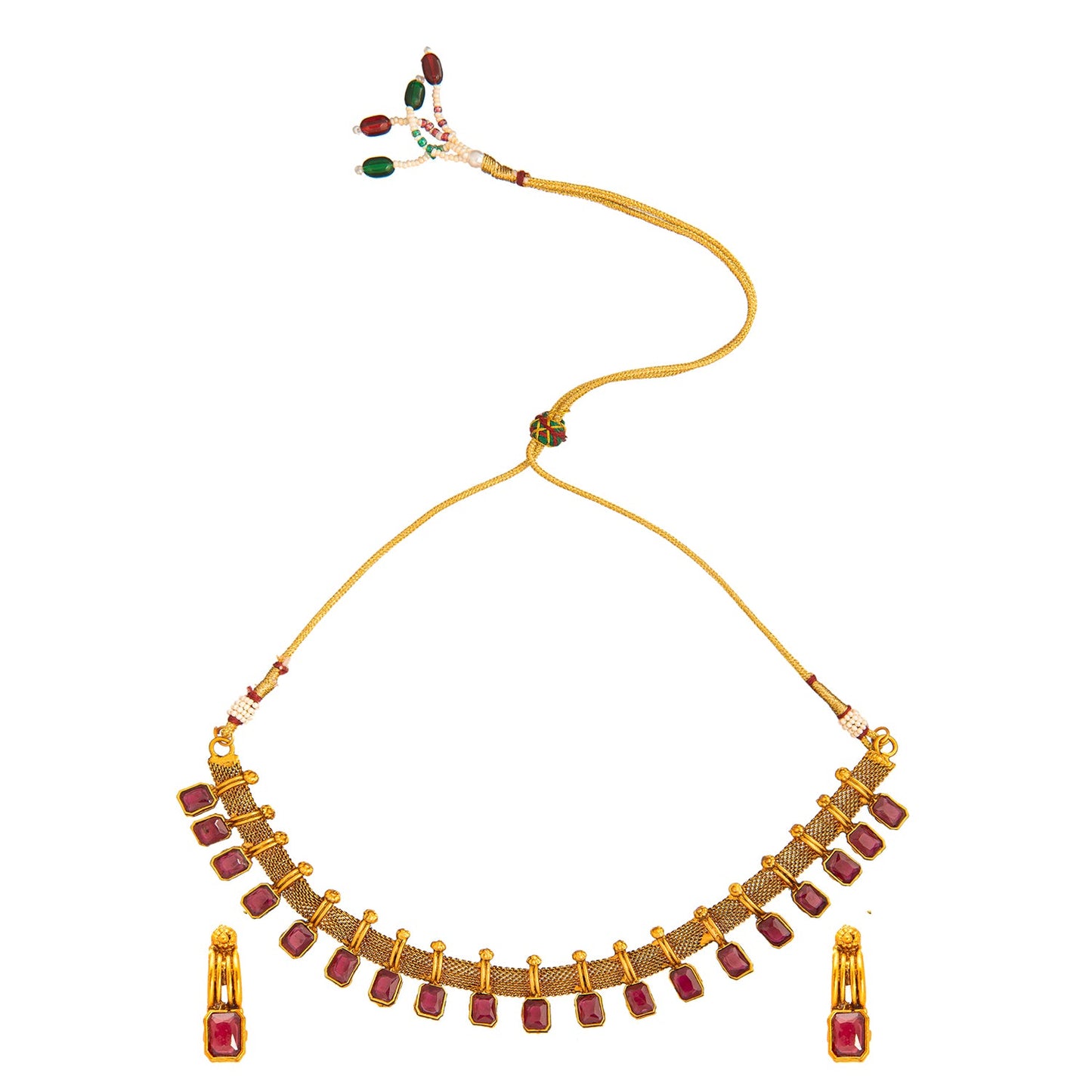 Shining Jewel Traditional Antique Gold Plated Maroon Color Choker Necklace with Matching Earring