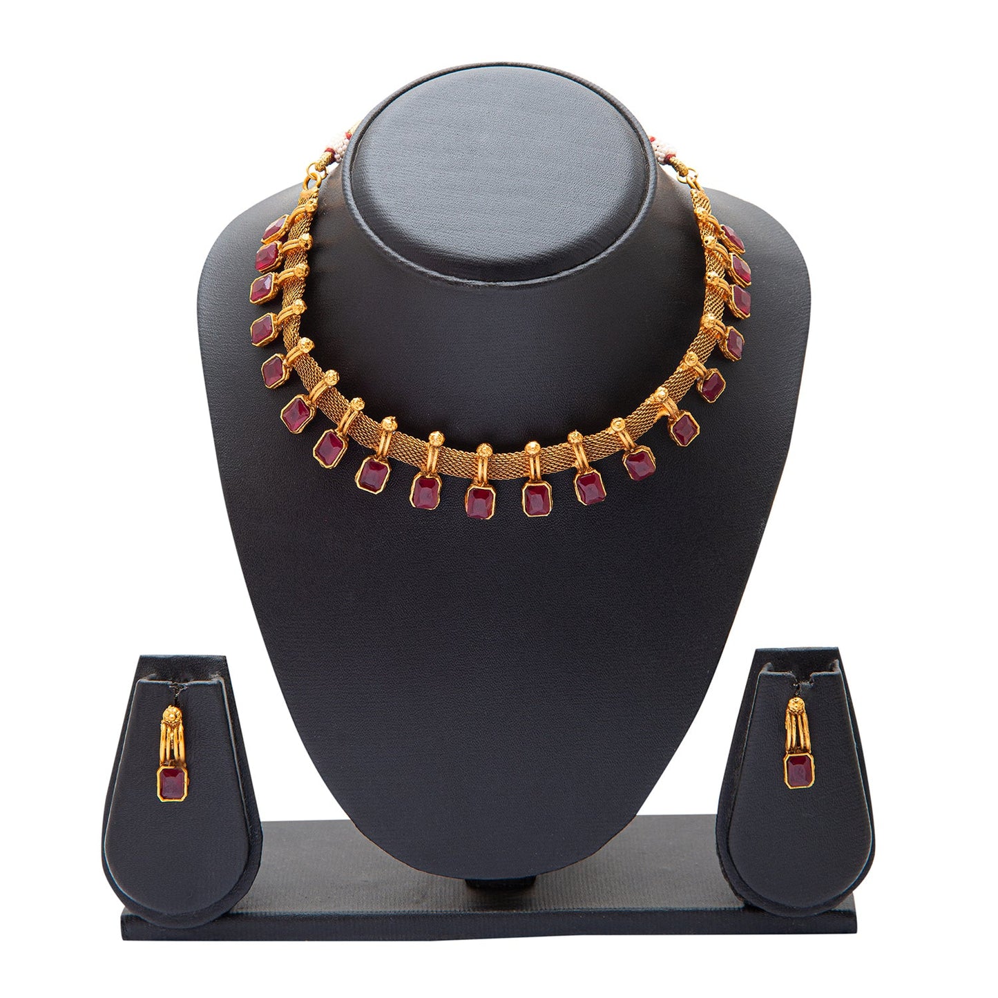 Shining Jewel Traditional Antique Gold Plated Maroon Color Choker Necklace with Matching Earring