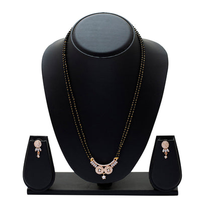 Shining Jewel Rose Gold Plated Solitaire, CZ, Crystal & AD Studded Mangalsutra Tanmaniya Pendant Necklace Jewellery Set with Earrings (SJN_113)