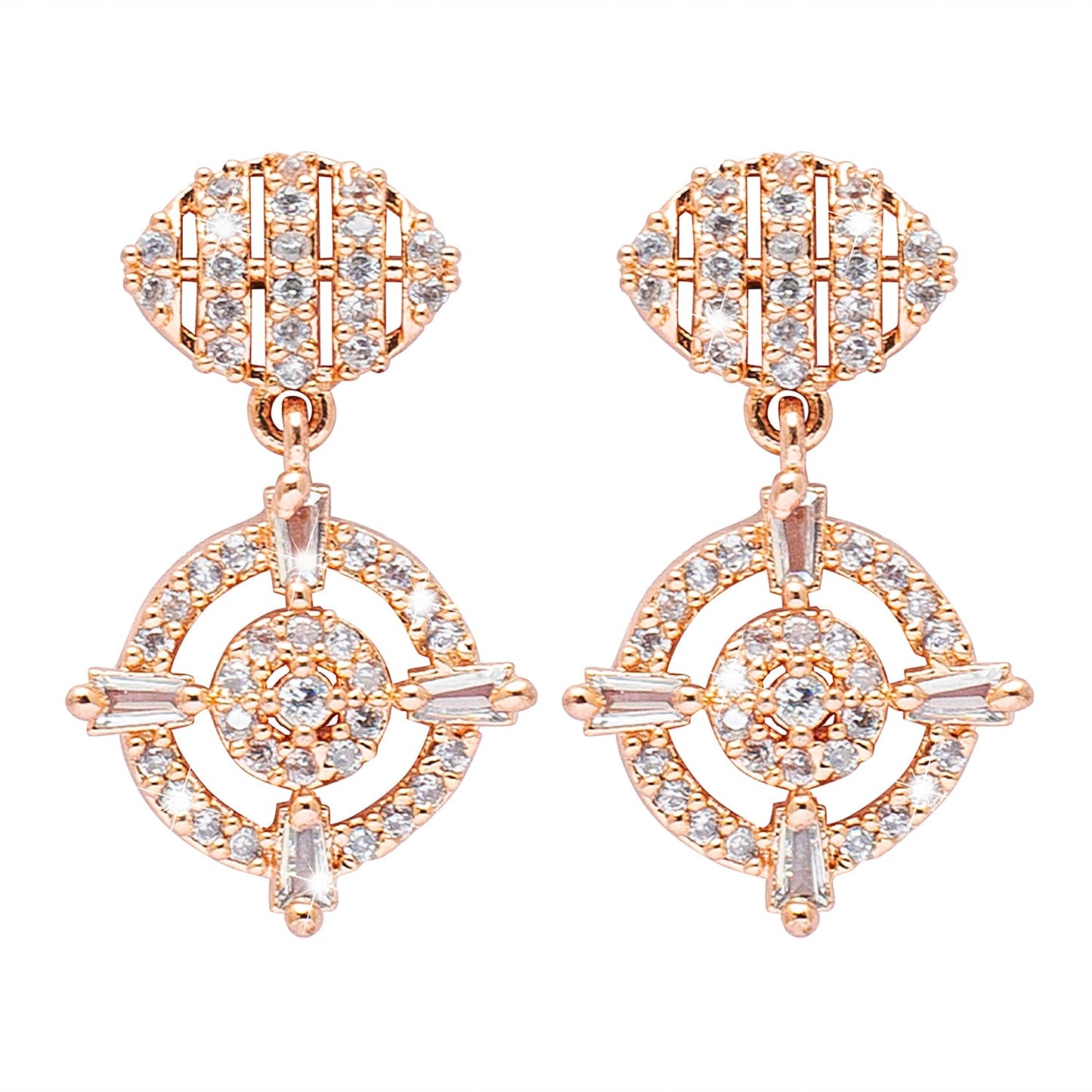 Shining Jewel Rose Gold Plated Solitaire, CZ, Crystal & AD Studded Mangalsutra Tanmaniya Pendant Necklace Jewellery Set with Earrings (SJN_116)