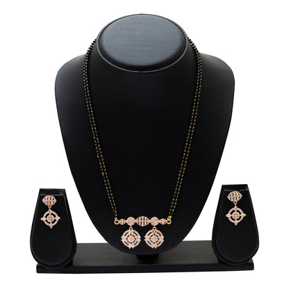 Shining Jewel Rose Gold Plated Solitaire, CZ, Crystal & AD Studded Mangalsutra Tanmaniya Pendant Necklace Jewellery Set with Earrings (SJN_116)