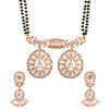 Shining Jewel Rose Gold Plated Solitaire, CZ, Crystal & AD Studded Mangalsutra Tanmaniya Pendant Necklace Jewellery Set with Earrings (SJN_120)