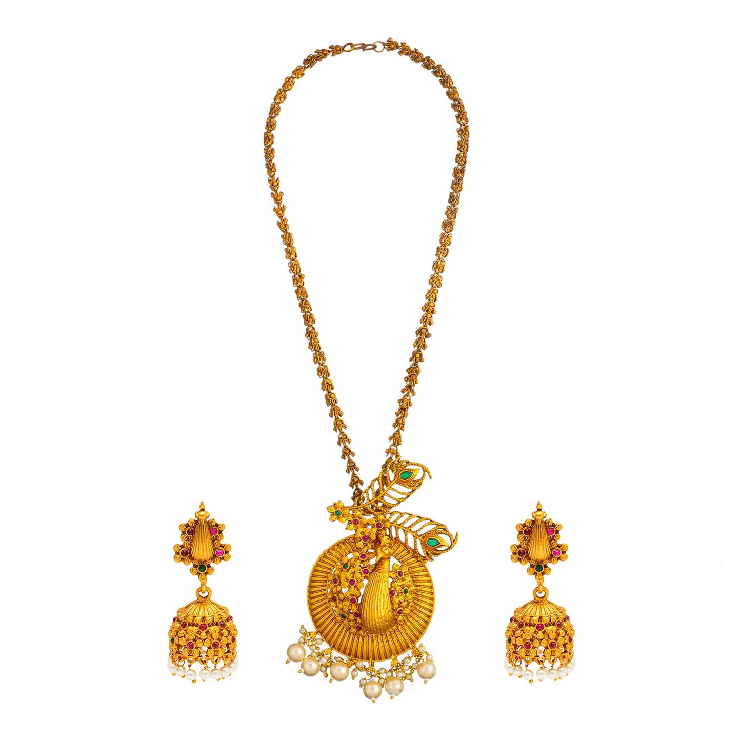 Shining Jewel Handcrafted Antique Gold Plated Bridal and Festival Temple Jewellery Necklace With Matching Earring For Women (SJN_123)