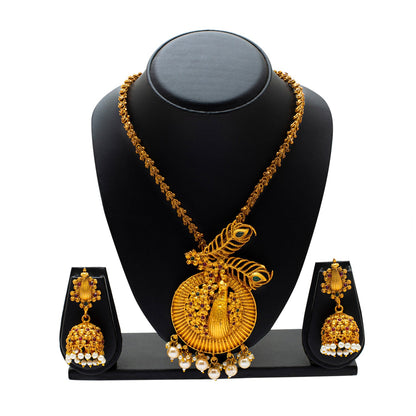 Shining Jewel Handcrafted Antique Gold Plated Bridal and Festival Temple Jewellery Necklace With Matching Earring For Women (SJN_123)