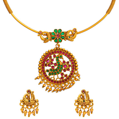 Shining Jewel Gold Plated Traditional Pipe Necklace with matching earring for Girls & Women (SJN_128_MT)