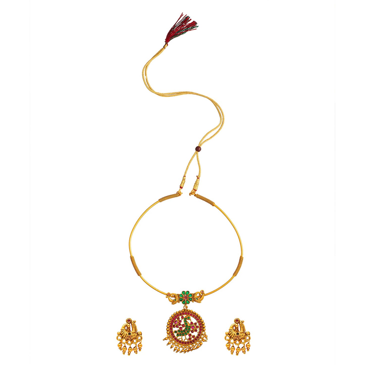 Shining Jewel Gold Plated Traditional Pipe Necklace with matching earring for Girls & Women (SJN_128_MT)
