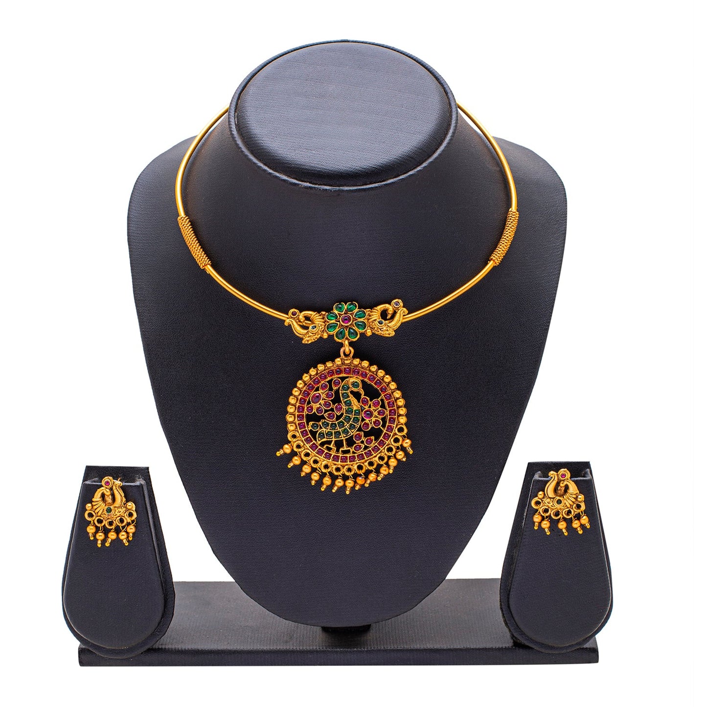 Shining Jewel Gold Plated Traditional Pipe Necklace with matching earring for Girls & Women (SJN_128_MT)