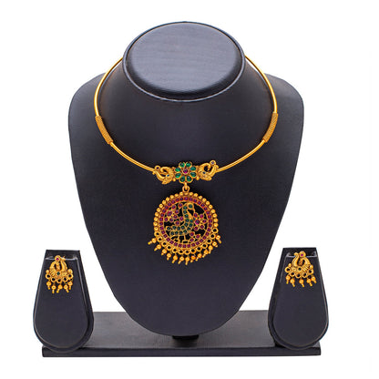 Shining Jewel Gold Plated Traditional Pipe Necklace with matching earring for Girls & Women (SJN_128_MT)