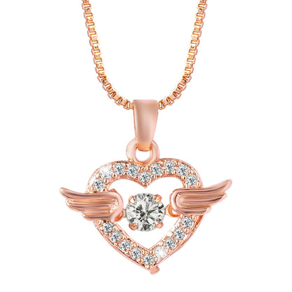 Shining Jewel RoseGold Plated Western CZ, Crystals & AD Heart Wings Design Pendant Necklace for Women (SJN_134)