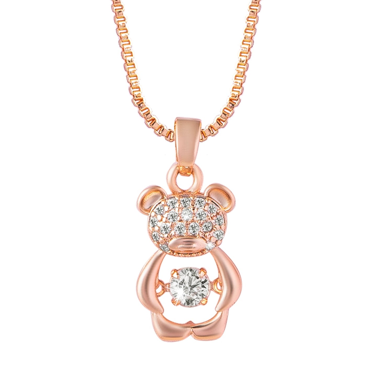 Shining Jewel RoseGold Plated Western CZ, Crystals & AD Teddy Bear Design Pendant Necklace for Women (SJN_135)