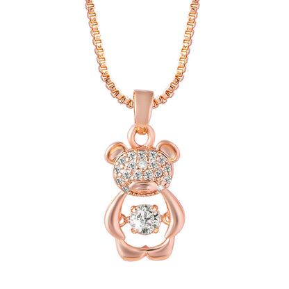 Shining Jewel RoseGold Plated Western CZ, Crystals & AD Teddy Bear Design Pendant Necklace for Women (SJN_135)