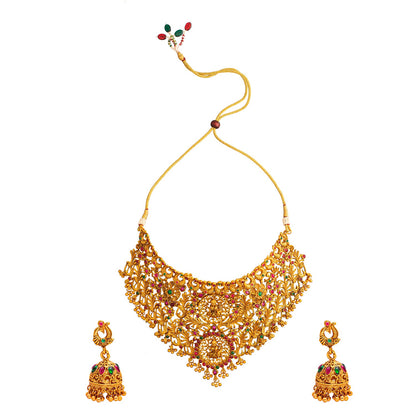 Shining Jewel Traditional Gold Plated Kundan Ethnic Bridal Choker Jewellery Set with Mathing Jhumka Earrings  for women ( SJN_138)