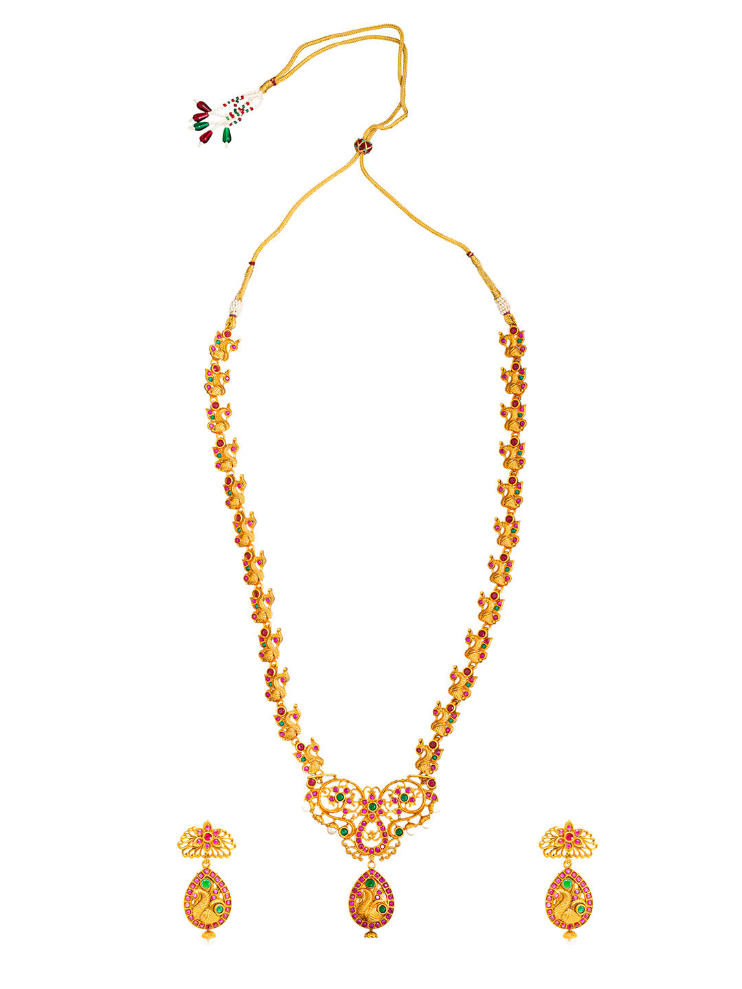 Shining Jewel Traditional Antique Gold Plated Temple Jewellery Long Bridal Jewellery Necklace Set for Women (SJN_141)