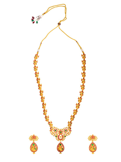 Shining Jewel Traditional Antique Gold Plated Temple Jewellery Long Bridal Jewellery Necklace Set for Women (SJN_141)