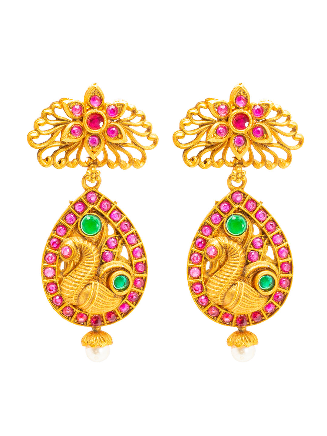 Shining Jewel Traditional Antique Gold Plated Temple Jewellery Long Bridal Jewellery Necklace Set for Women (SJN_141)