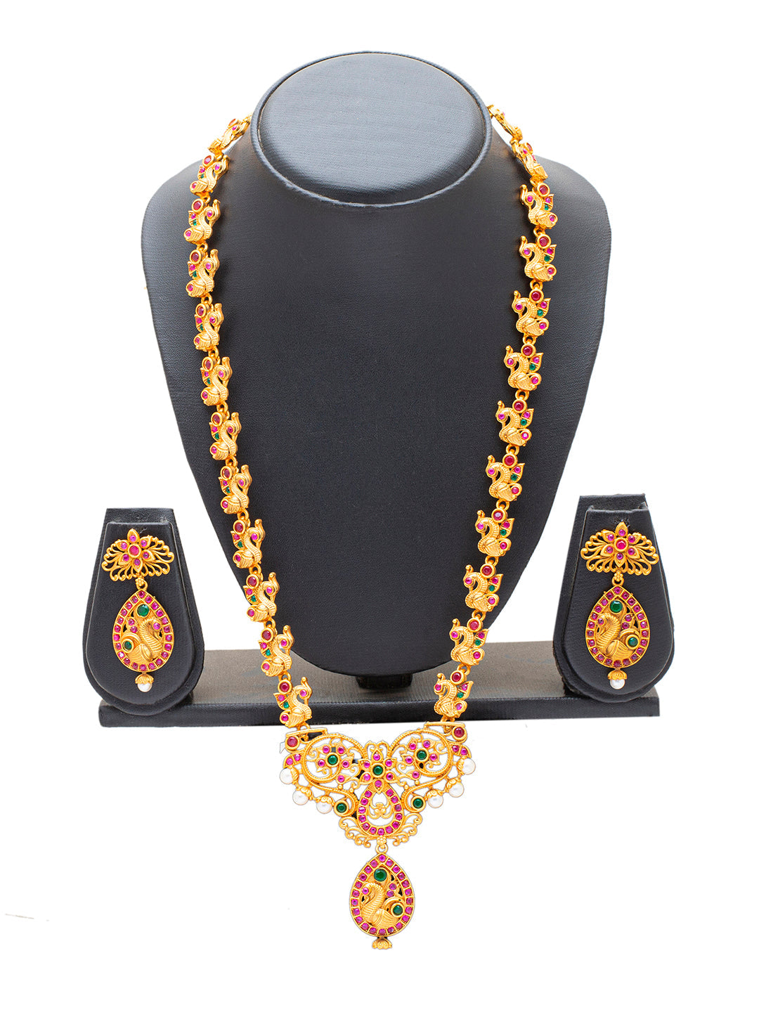 Shining Jewel Traditional Antique Gold Plated Temple Jewellery Long Bridal Jewellery Necklace Set for Women (SJN_141)