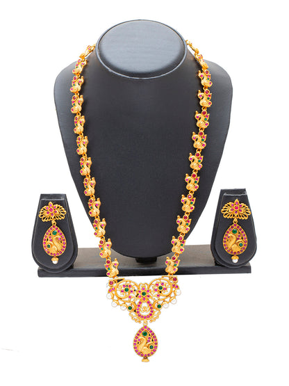 Shining Jewel Traditional Antique Gold Plated Temple Jewellery Long Bridal Jewellery Necklace Set for Women (SJN_141)