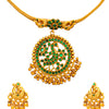 Shining Jewel Matte Antique Gold Plated Traditional Green, CZ, Studded Jewellery Pipe Necklace Set With Matching Earrings For Women (SJN_144_(G)